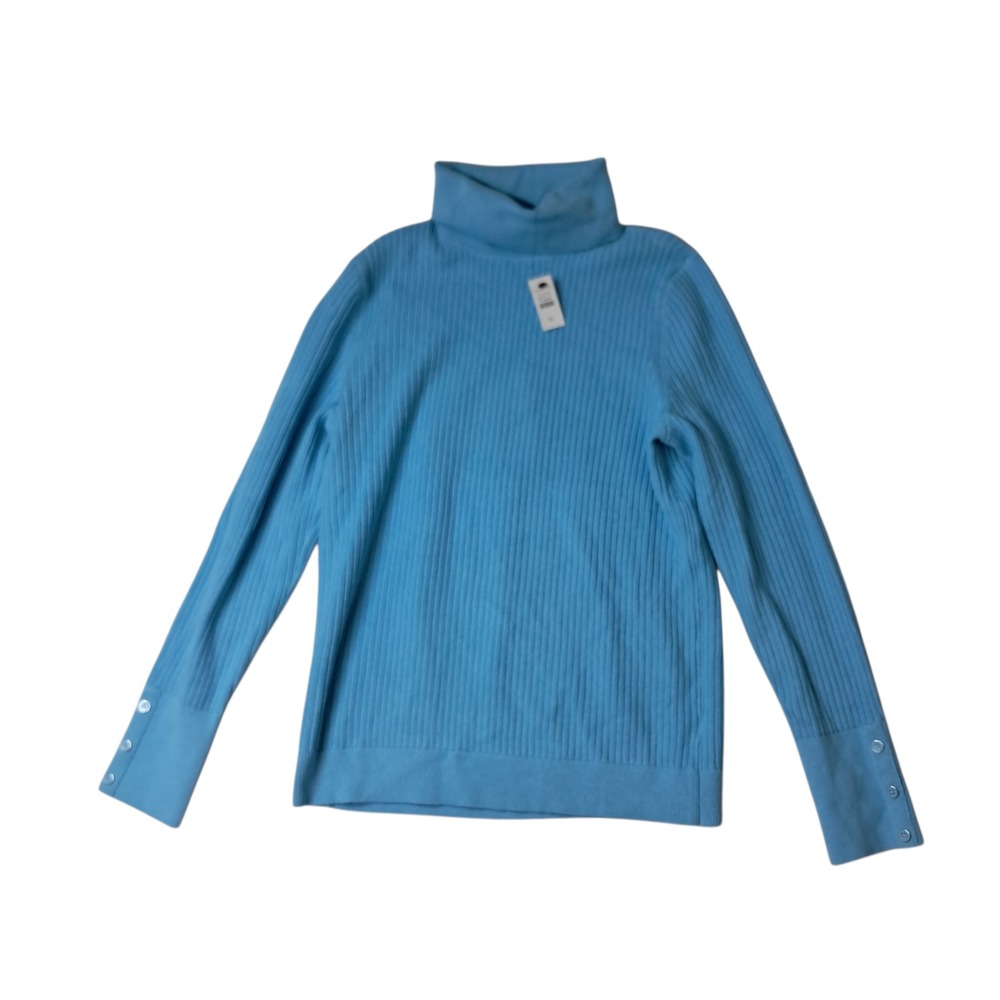 NWT Talbots Sweater‎ Womens XL Blue Ribbed Turtleneck Button Cuff Preppy Classic